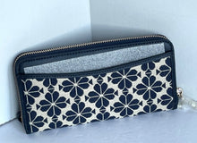 Load image into Gallery viewer, Kate Spade Flower Jacquard Wallet Womens Blue Zip Around Continental Wristlet