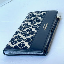 Load image into Gallery viewer, Kate Spade Flower Jacquard Zip Slim Wallet Blue Bifold Snap Leather Medium