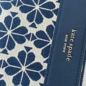 Kate Spade Flower Jacquard Zip Slim Wallet Blue Bifold Snap Leather Medium