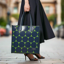 Load image into Gallery viewer, Kate Spade Gotham Joy Dot Canvas Extra Large Tote Blue Polka Dot Leather Trim