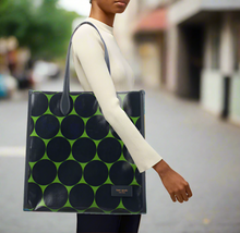 Load image into Gallery viewer, Kate Spade Gotham Joy Dot Canvas Extra Large Tote Blue Polka Dot Leather Trim