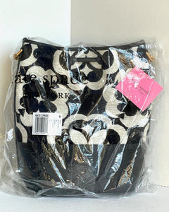 Kate Spade Gramercy Chenille Medium Bucket Bag Black Flower Monogram Crossbody