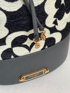 Kate Spade Gramercy Chenille Medium Bucket Bag Black Flower Monogram Crossbody