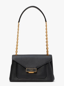 Kate Spade Gramercy Shoulder Bag Black Medium Convertible Leather Flap Chain