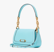 Load image into Gallery viewer, Kate Spade Gramercy Small Flap Shoulder Bag Blue Leather Crossbody Chain Zip