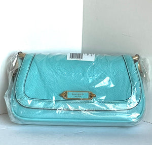 Kate Spade Gramercy Small Flap Shoulder Bag Blue Leather Crossbody Chain Zip