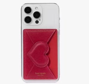 Kate Spade Heart Pitter Patter Phone Sticker Pocket Red Leather Card Holder Applique