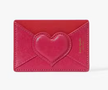 Load image into Gallery viewer, Kate Spade Heart Pitter Patter Phone Sticker Pocket Red Leather Card Holder Applique