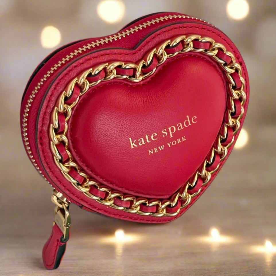 Kate Spade Heart Amour Puffy 3D Coin Wallet Womens Small Red Leather Purse