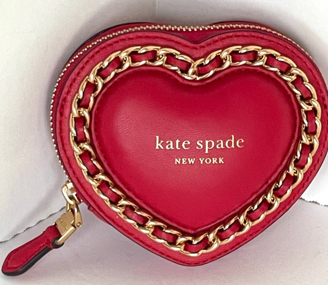 Kate Spade Heart Amour Puffy 3D Coin Wallet Womens Small Red Leather Purse