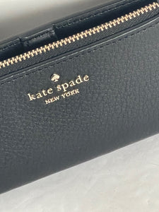 Kate Spade Jackson Small Slim Bifold Wallet Womens Black Leather Zip Snap