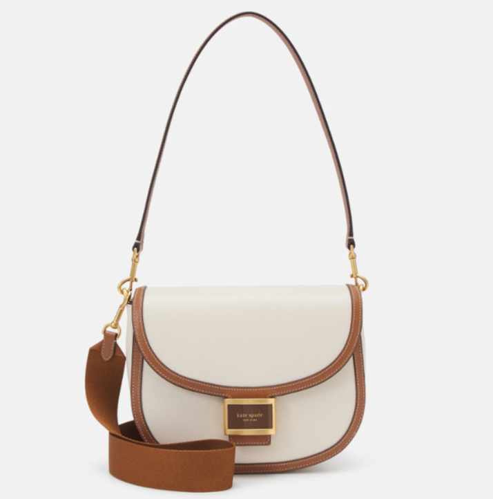 Kate Spade Katy Colorblock Convertible Saddle Bag Crossbody Halo White Brown