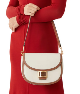 Kate Spade Katy Colorblock Convertible Saddle Bag Crossbody Halo White Brown