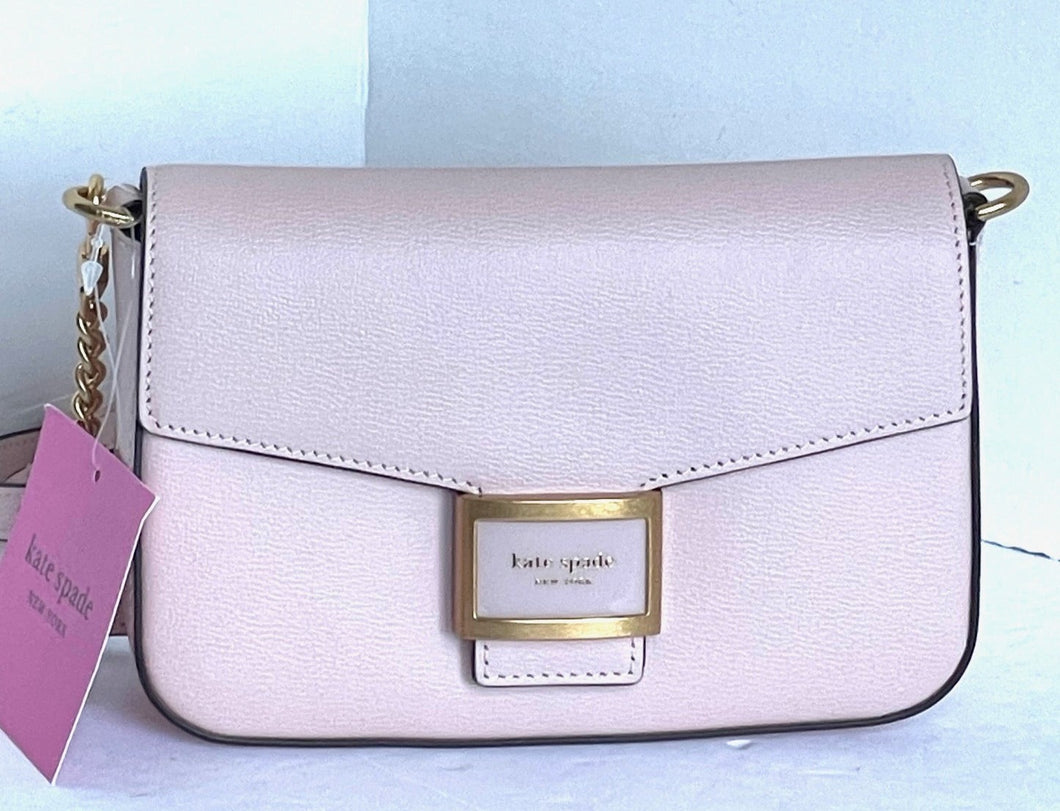 Kate Spade Katy Flap Chain Crossbody Mochi Pink Textured Leather Shoulder Bag