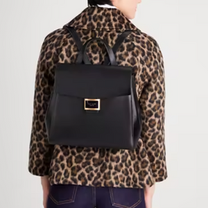 black leather kate spade backpack Kate Spade Katy Medium Black Leather Backpack Flap Adjustable Straps O – Luxe Fashion Finds