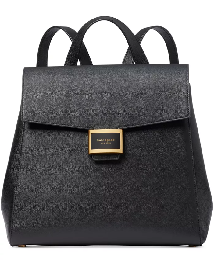 Kate Spade Katy Backpack Black Leather Medium Flap  Adjustable Original Pkg