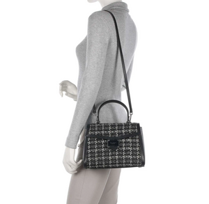Kate Spade Katy Medium Top-handle Tweed Bag Black Leather Crossbody Orig PKG