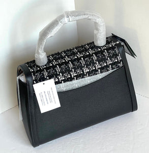 Kate Spade Katy Medium Top-handle Tweed Bag Black Leather Crossbody Orig PKG