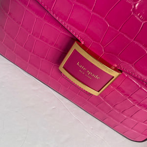 Kate Spade Katy Shoulder Bag Pink Croc-embossed Medium Leather 90s Italian