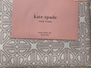 Kate Spade King Duvet Cover Set 3 Piece Pink Breezy Blocks Cotton Twill Lavender