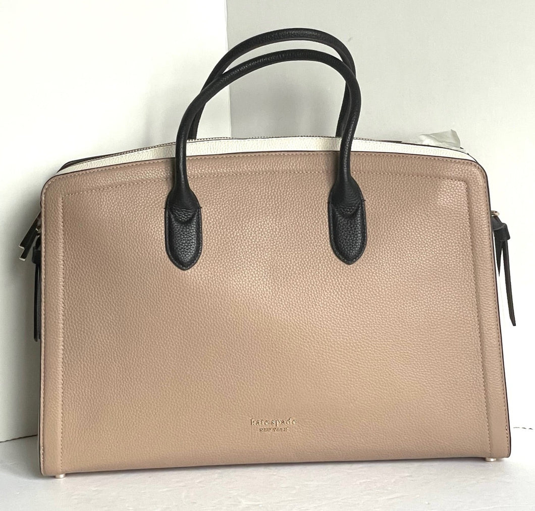 Kate Spade Knott Commuter Bag Laptop Tote Womens Beige Large Leather Work