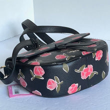 Load image into Gallery viewer, Kate Spade Knott Crossbody Ditsy Rose Womens Black Leather Medium Saddle Bag