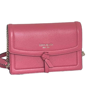 Kate Spade Knott Flap Pink Crossbody Small Leather Shoulder Bag, Orchid