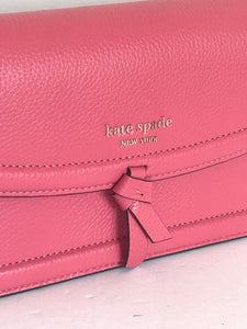 Kate Spade Knott Flap Small Crossbody Womens Pink Leather Shoulder Bag, Orchid