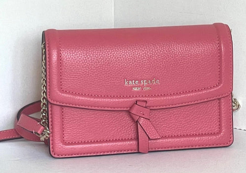 Kate Spade Knott Flap Small Crossbody Womens Pink Leather Shoulder Bag, Orchid