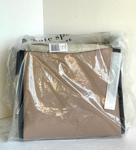 Kate Spade Knott Large Shoulder Bag Womens Beige Leather Satchel 13in Laptop