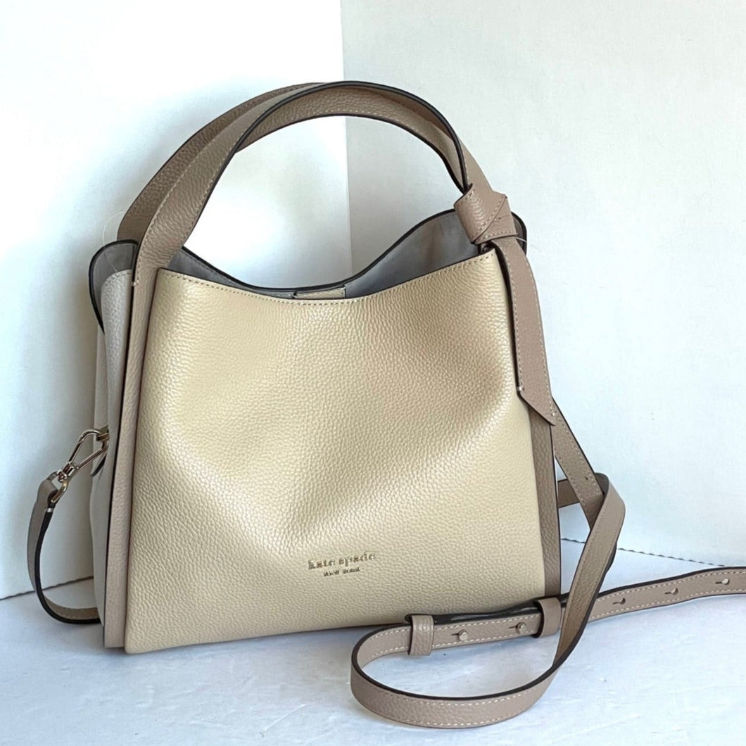 Kate Spade Knott Medium Crossbody Beige Leather Satchel Shoulder Bag Colorblock