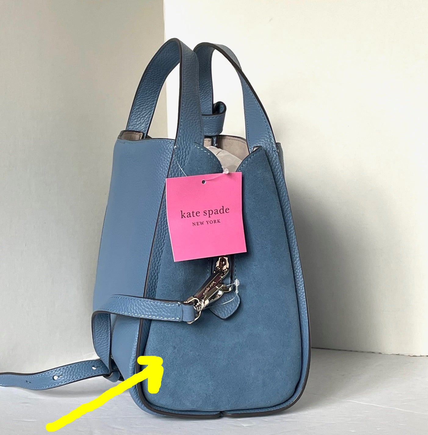 Kate Spade Knott Medium Crossbody Blue Leather Suede Satchel Bag