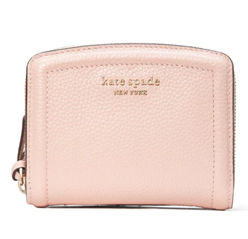 Kate Spade Knott Small Compact Wallet Womens Mochi Pink Leather Bifold Snap Coin