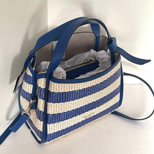 Load image into Gallery viewer, Kate Spade Knott Striped Medium Crossbody Tote Blue Woven Leather Tote