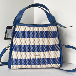 Kate Spade Knott Striped Medium Crossbody Tote Blue Woven Leather Tote