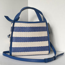 Load image into Gallery viewer, Kate Spade Knott Striped Medium Crossbody Tote Blue Woven Leather Tote