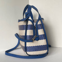 Load image into Gallery viewer, Kate Spade Knott Striped Medium Crossbody Tote Blue Woven Leather Tote