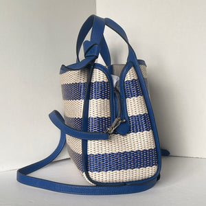 Kate Spade Knott Striped Medium Crossbody Tote Blue Woven Leather Tote