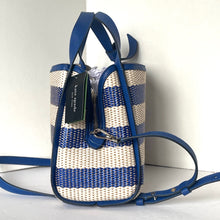 Load image into Gallery viewer, Kate Spade Knott Striped Medium Crossbody Tote Blue Woven Leather Tote