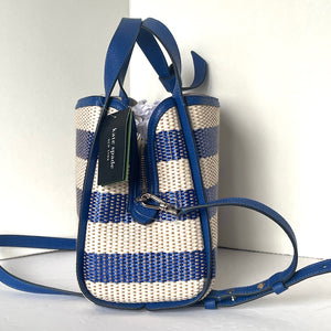 Kate Spade Knott Striped Medium Crossbody Tote Blue Woven Leather Tote