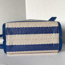 Load image into Gallery viewer, Kate Spade Knott Striped Medium Crossbody Tote Blue Woven Leather Tote