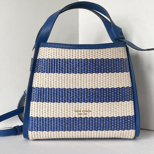 Kate Spade Knott Striped Medium Crossbody Tote Blue Woven Leather Tote