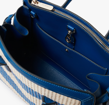 Load image into Gallery viewer, Kate Spade Knott Blue Stripe Medium Crossbody Satchel Straw Leather Shoulder Bag