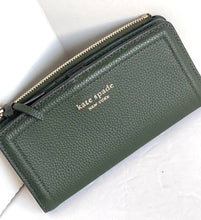 Load image into Gallery viewer, Kate Spade Knott Wallet Womens Green Leather Bifold Slim Zip Pocket Snap Billfold
