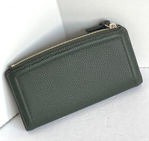 Kate Spade Knott Wallet Womens Green Leather Bifold Slim Zip Pocket Snap Billfold
