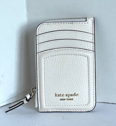 Kate Spade Knott Zip Card Wallet Womens Cream Leather Keyring Slim Zip Holder