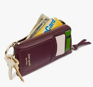 Kate Spade Knott Zip Card Wallet Womens Red Leather Keyring Slim Zip Holder