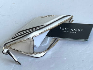 Kate Spade Knott Zip Card Wallet Womens White Leather Keyring Slim Zip Holder