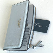 Load image into Gallery viewer, Kate Spade Knott Zip Slim Wallet Womens Blue Leather Billfold Snap Card Holder