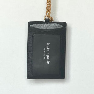 Kate Spade Lanyard ID Card Holder Black Leather Detachable Chain Gold